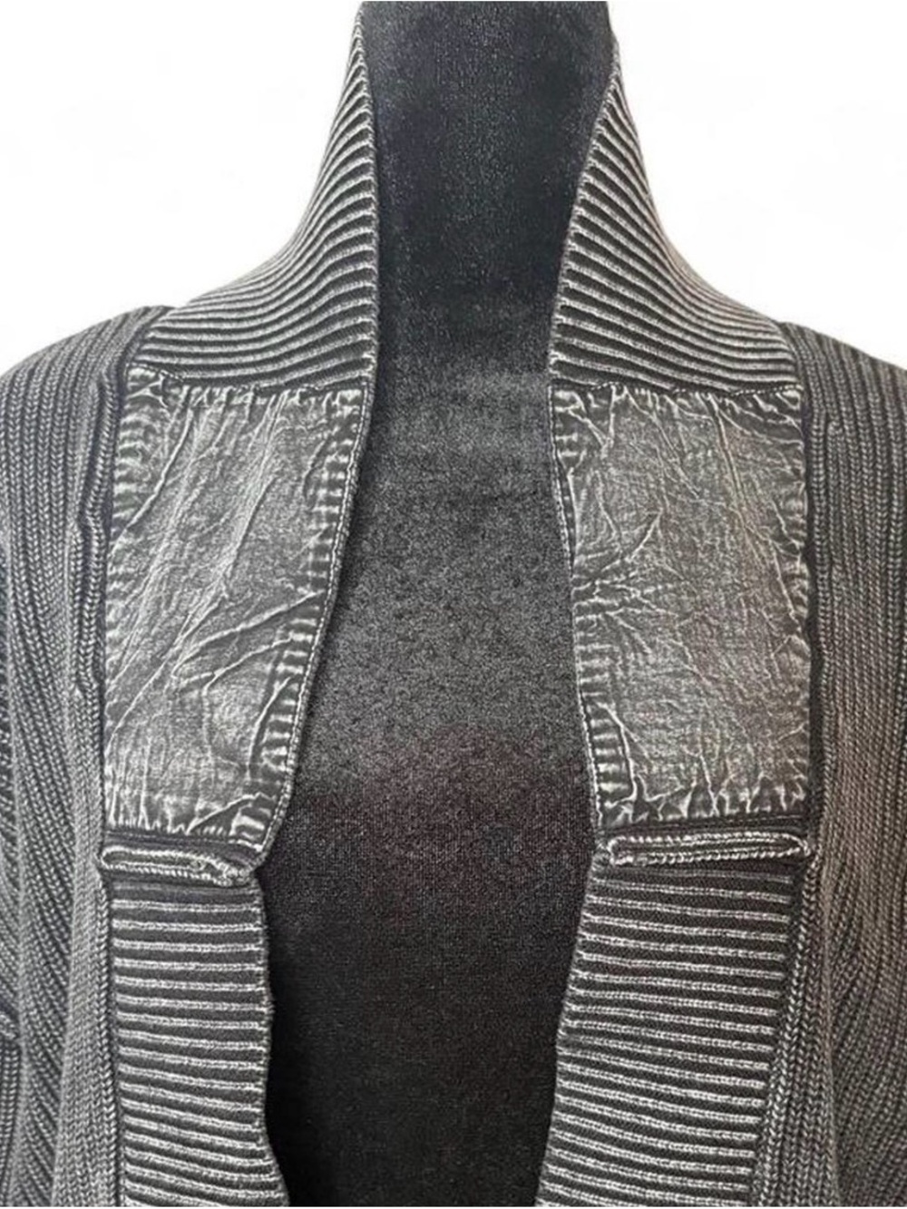 Open-Front Charcoal Ribbed Knit Cardigan - Picture 2 of 6